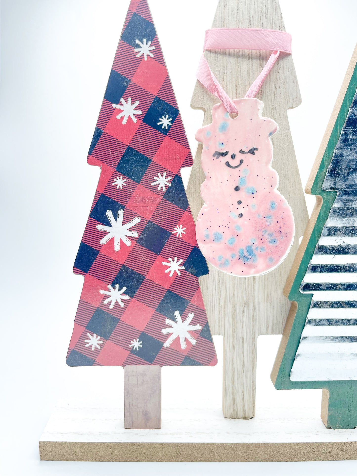 Pink and Blue Speckle Snowman Ornament